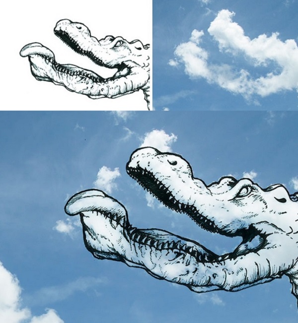 coccodrillo disegnato con nuvole